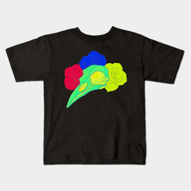 Neon Bird Skull Kids T-Shirt by CrossfireCreations